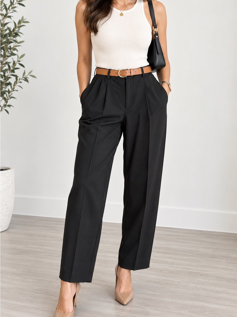Zara Black High-Waist Wide-Leg Pleated Trousers